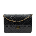 Bolso de hombro vintage con cierre de presión, solapa recta, piel de cordero acolchada negra