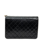 Bolso de hombro vintage con cierre de presión, solapa recta, piel de cordero acolchada negra