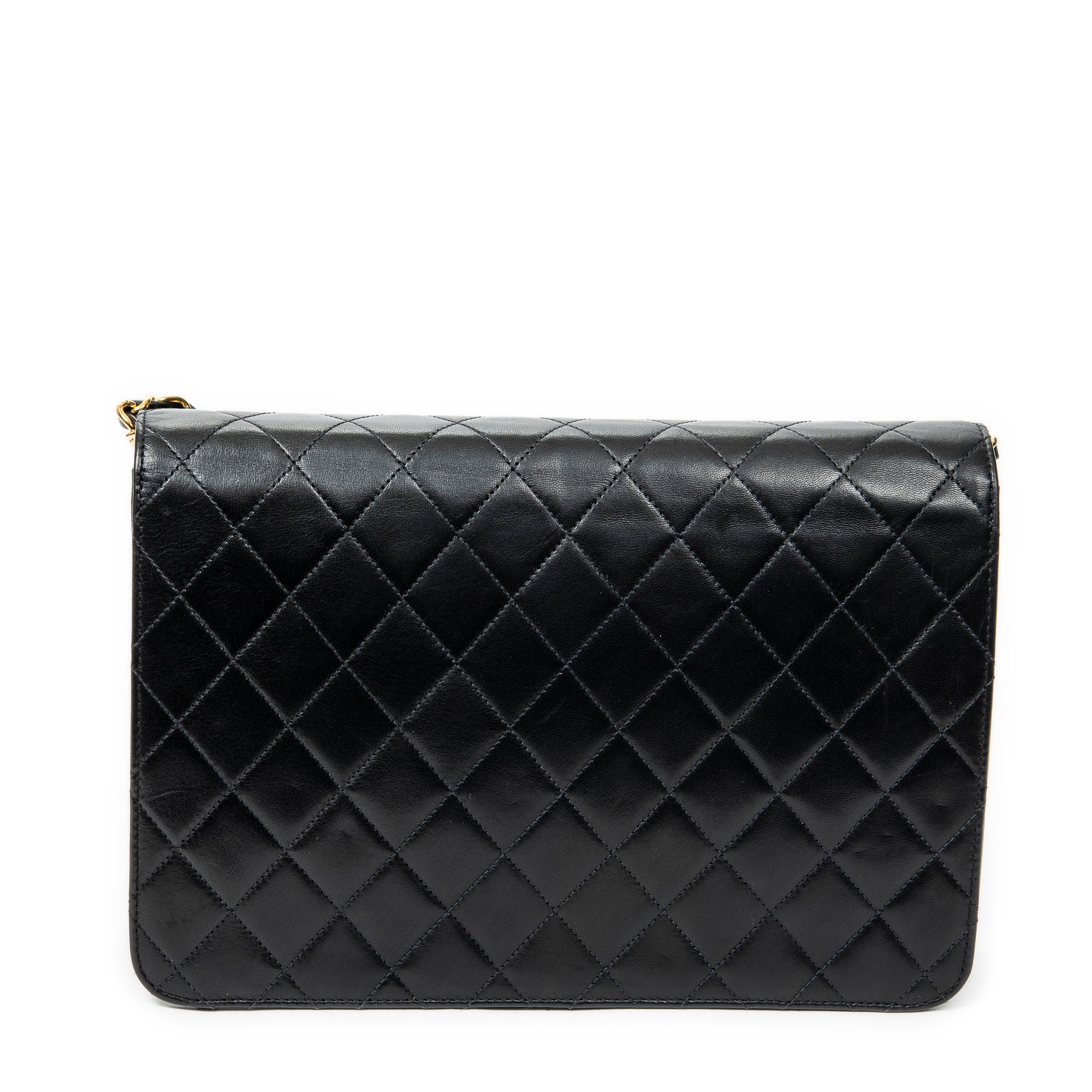 Bolso de hombro vintage con cierre de presión, solapa recta, piel de cordero acolchada negra