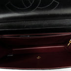 Bolso de hombro vintage con cierre de presión, solapa recta, piel de cordero acolchada negra