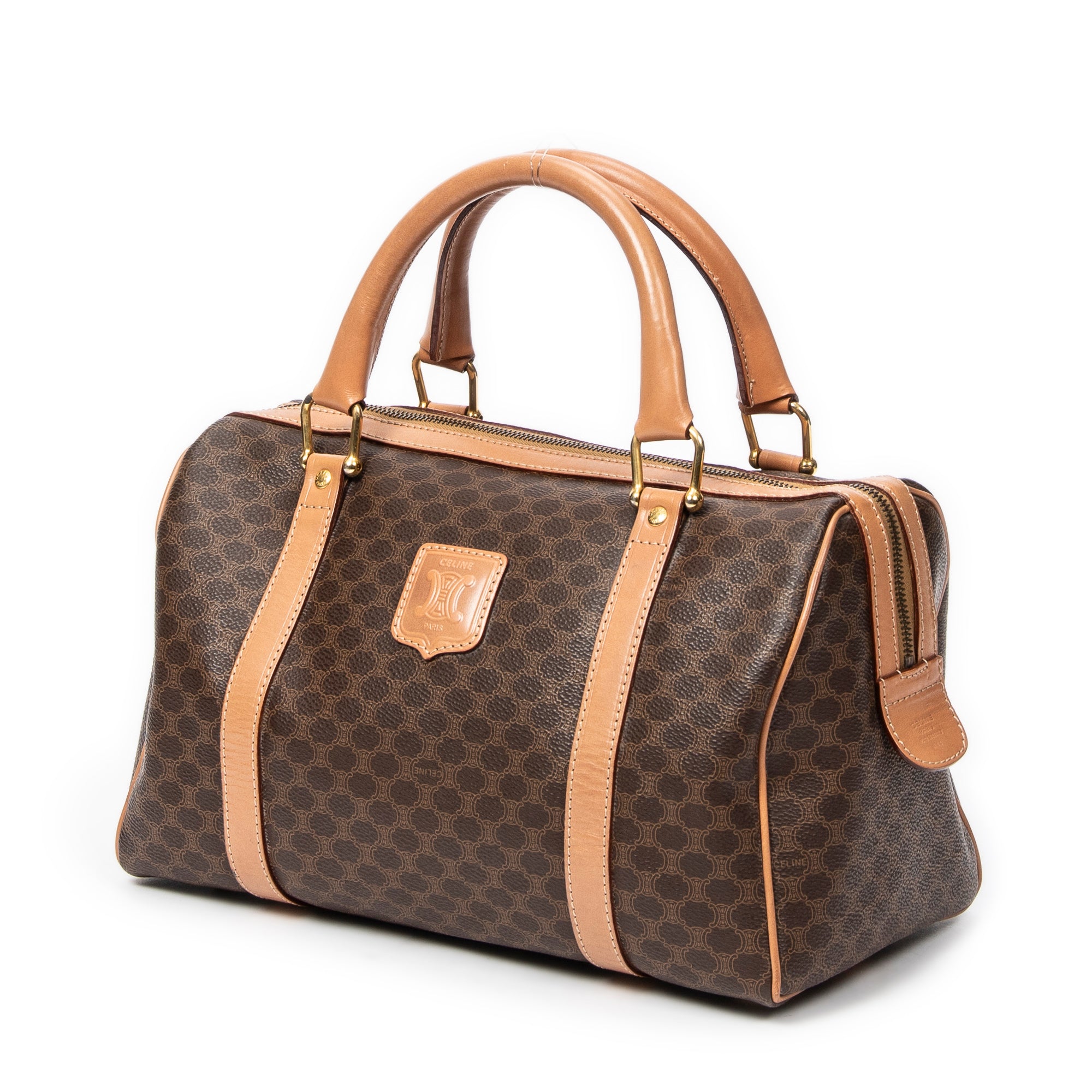 Handbag Vintage Small Boston Brown Macadam Coated Canvas