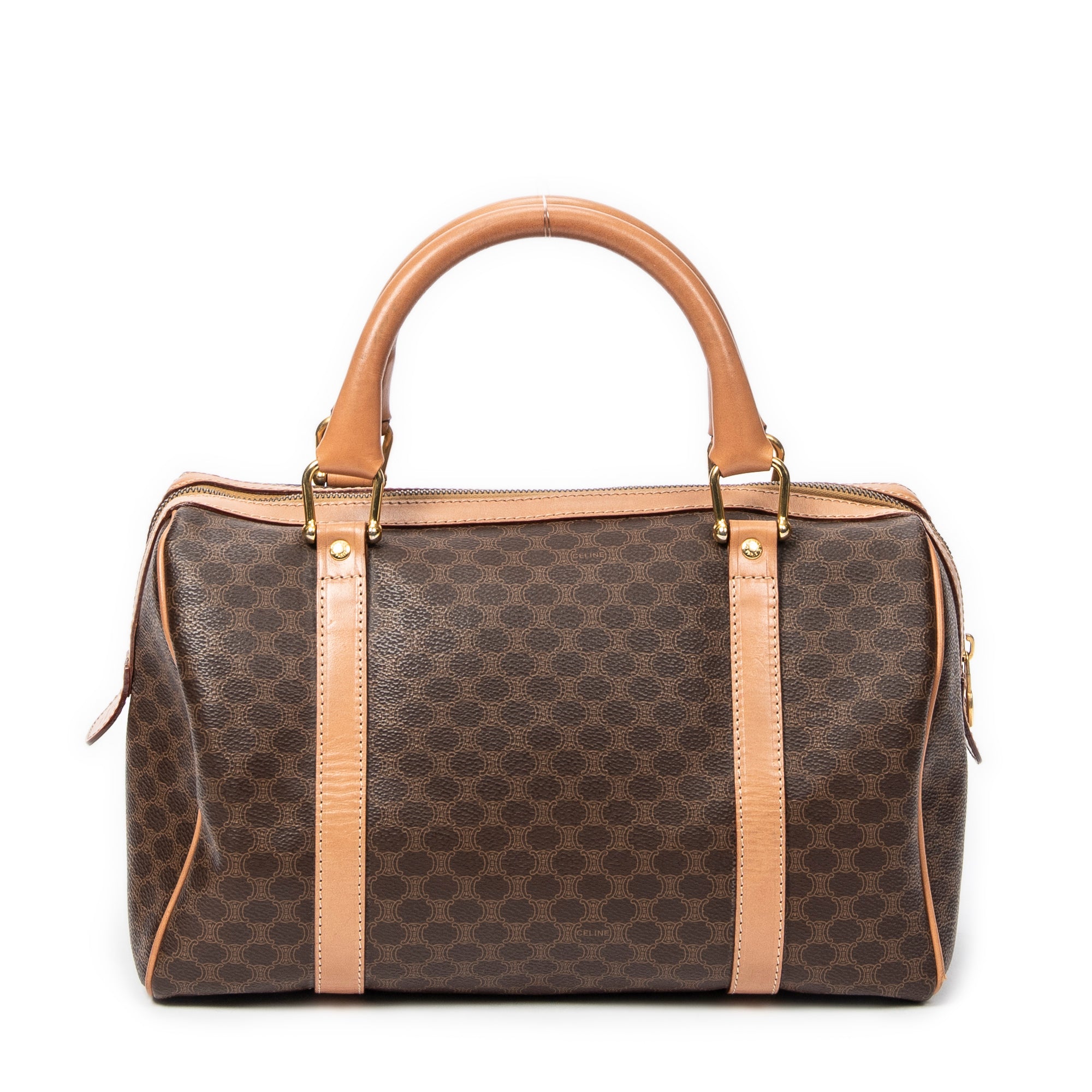 Handbag Vintage Small Boston Brown Macadam Coated Canvas
