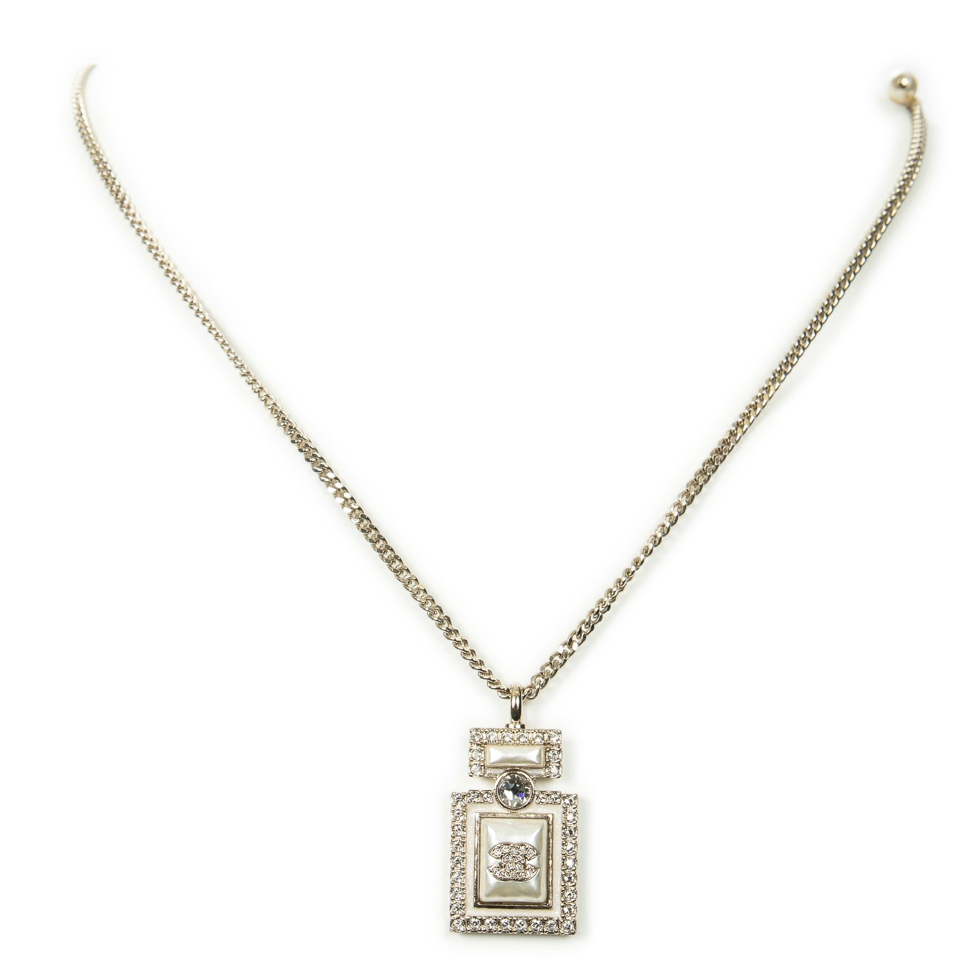 Necklace Pearl Rhinestone Perfume Bottle Necklace Gold Gold Plated