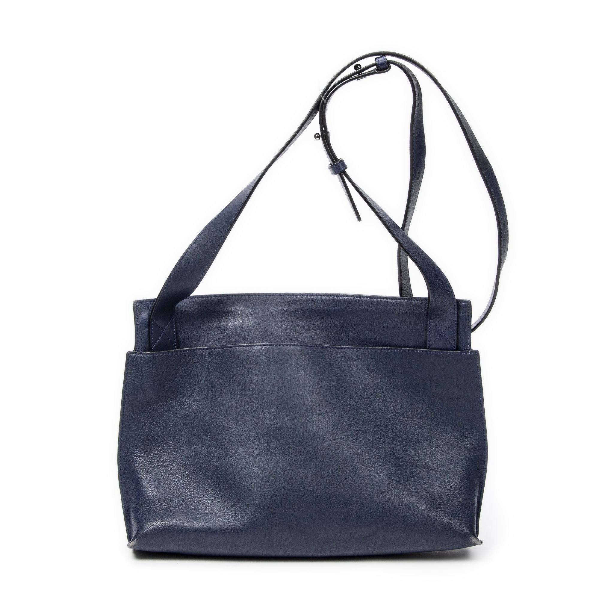 Shoulder Bag Medium T Messenger Navy Calfskin Leather