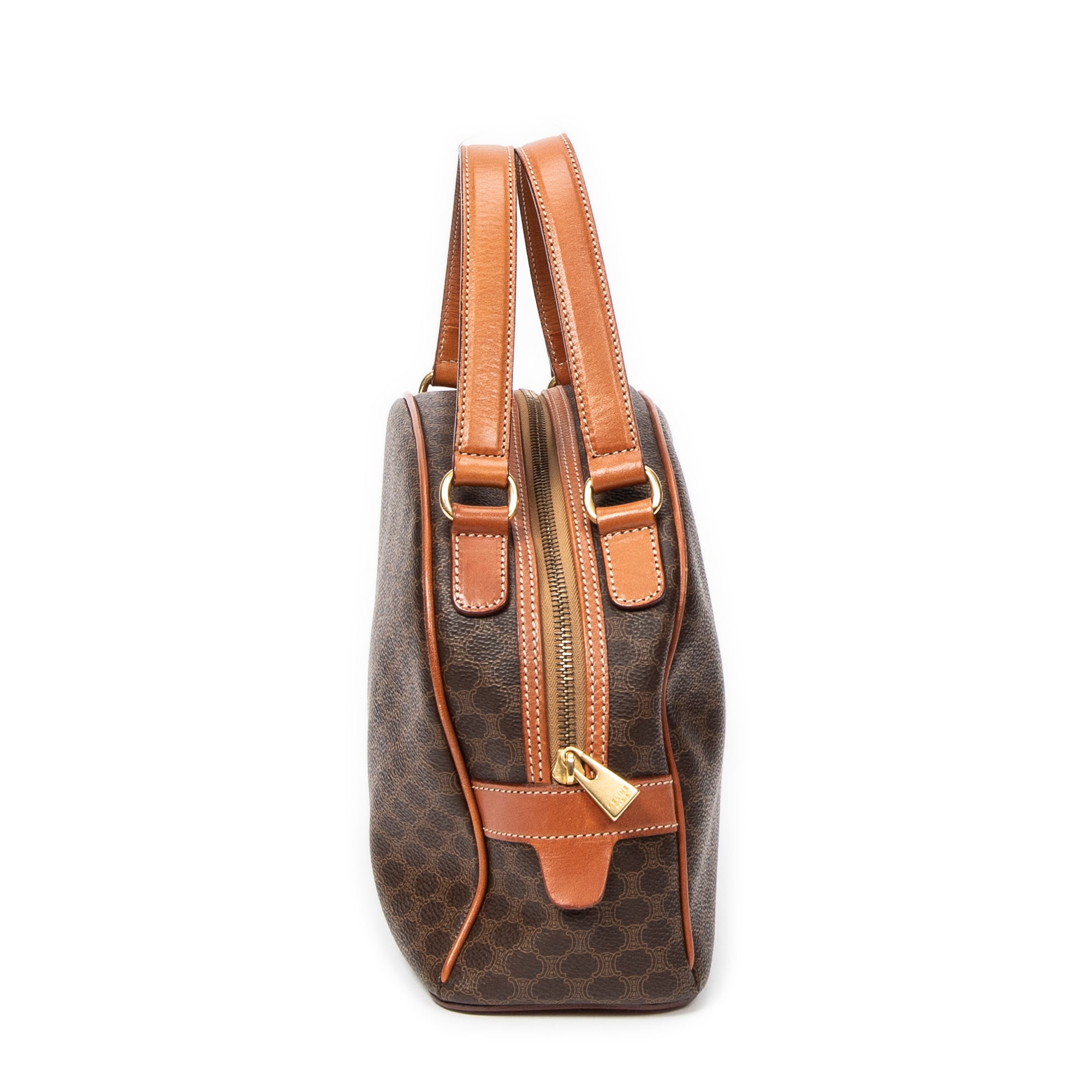 Handbag Dome Top Handle Brown Macadam Coated Canvas