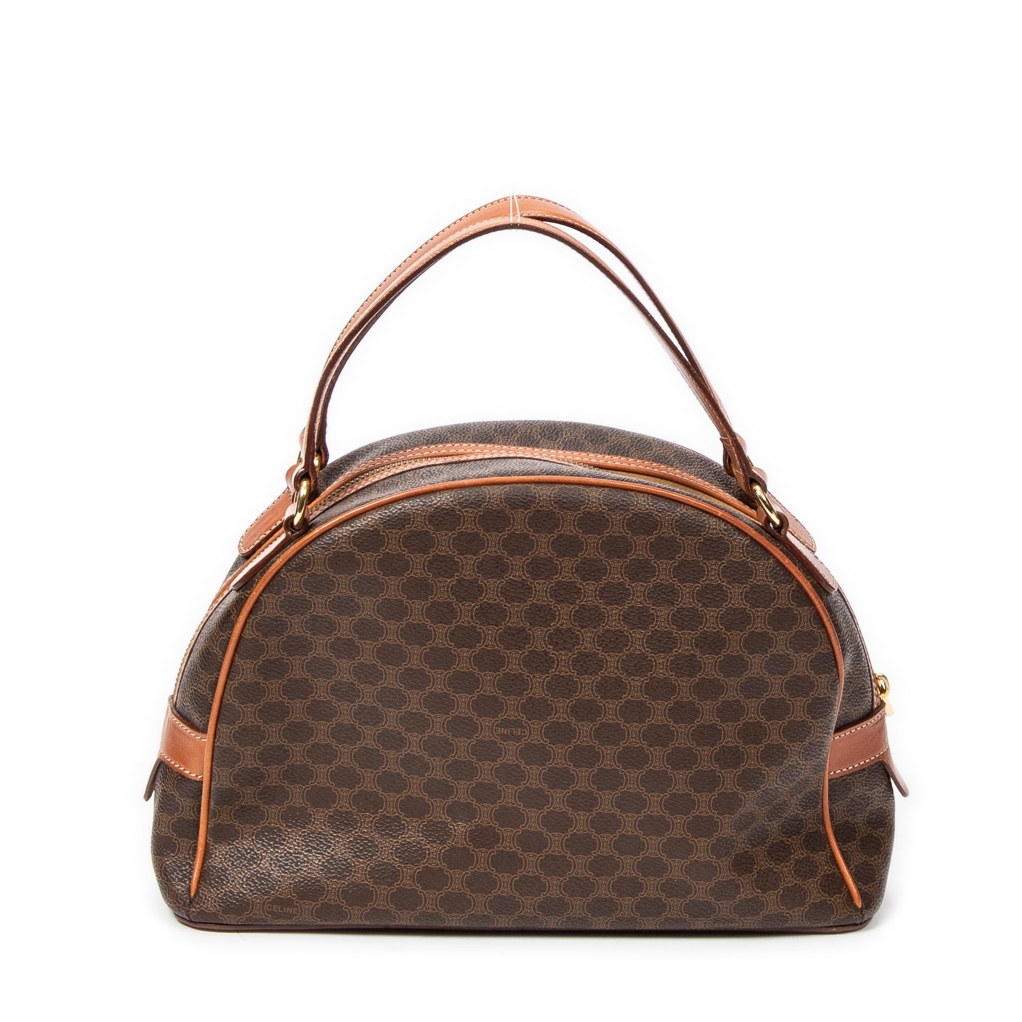 Handbag Dome Top Handle Brown Macadam Coated Canvas