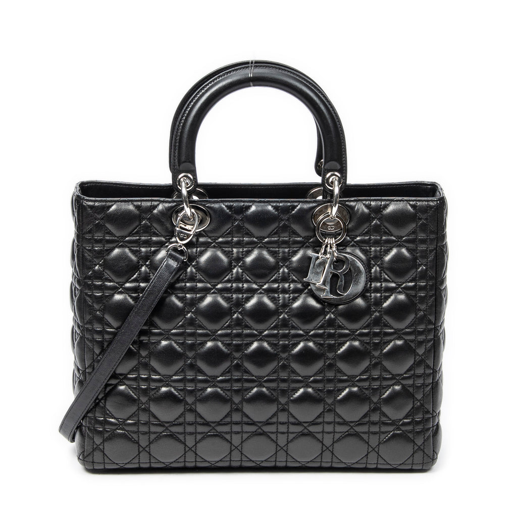 Bolso de Hombro Grande Lady Dior con Cremallera de Piel de Cordero Cannage Negra