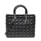 Bolso de Hombro Grande Lady Dior con Cremallera de Piel de Cordero Cannage Negra