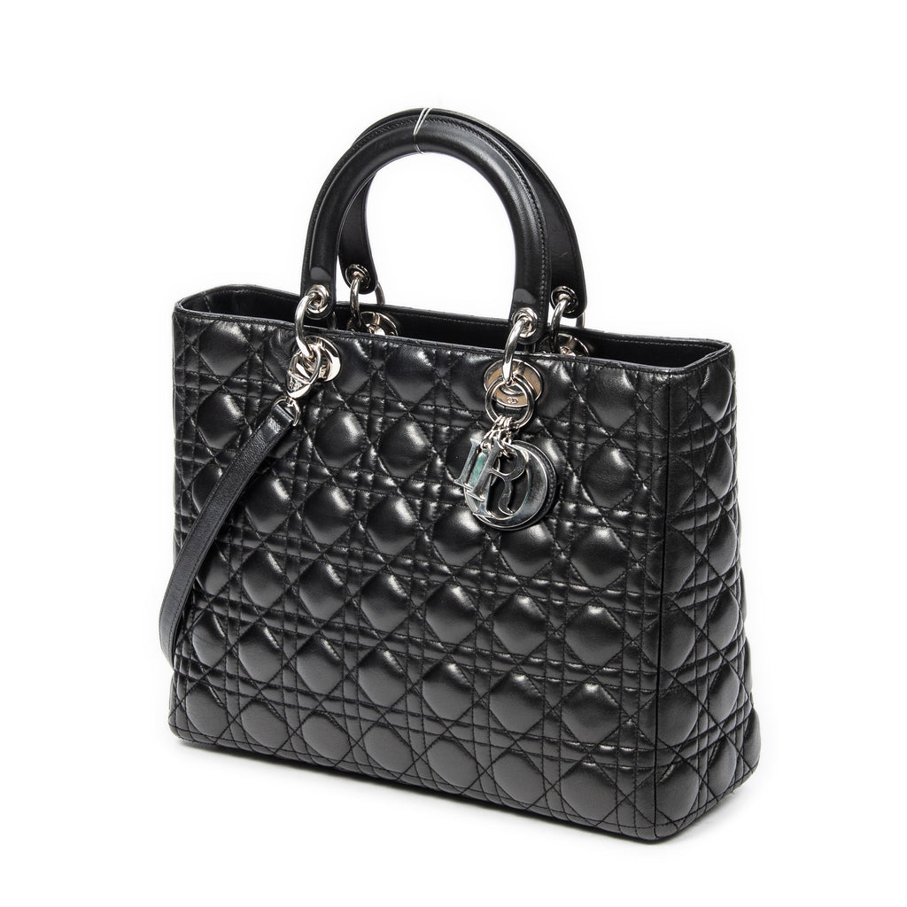Bolso de Hombro Grande Lady Dior con Cremallera de Piel de Cordero Cannage Negra