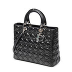 Bolso de Hombro Grande Lady Dior con Cremallera de Piel de Cordero Cannage Negra