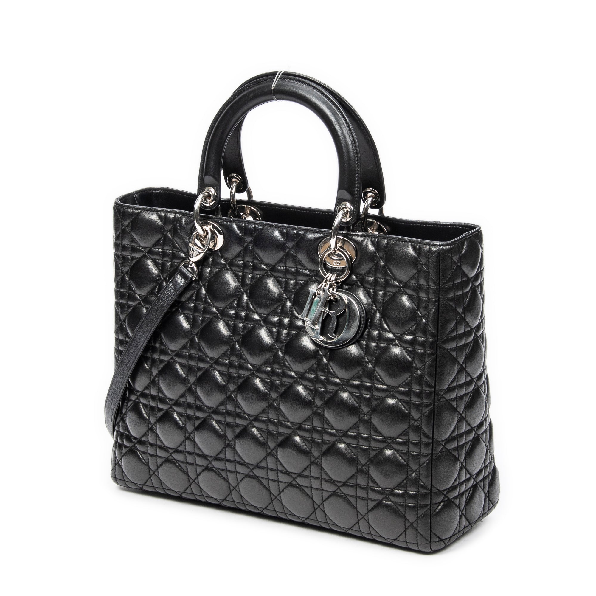 Bolso de Hombro Grande Lady Dior con Cremallera de Piel de Cordero Cannage Negra