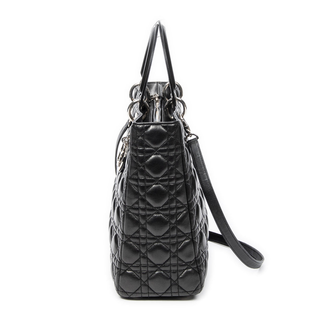 Bolso de Hombro Grande Lady Dior con Cremallera de Piel de Cordero Cannage Negra