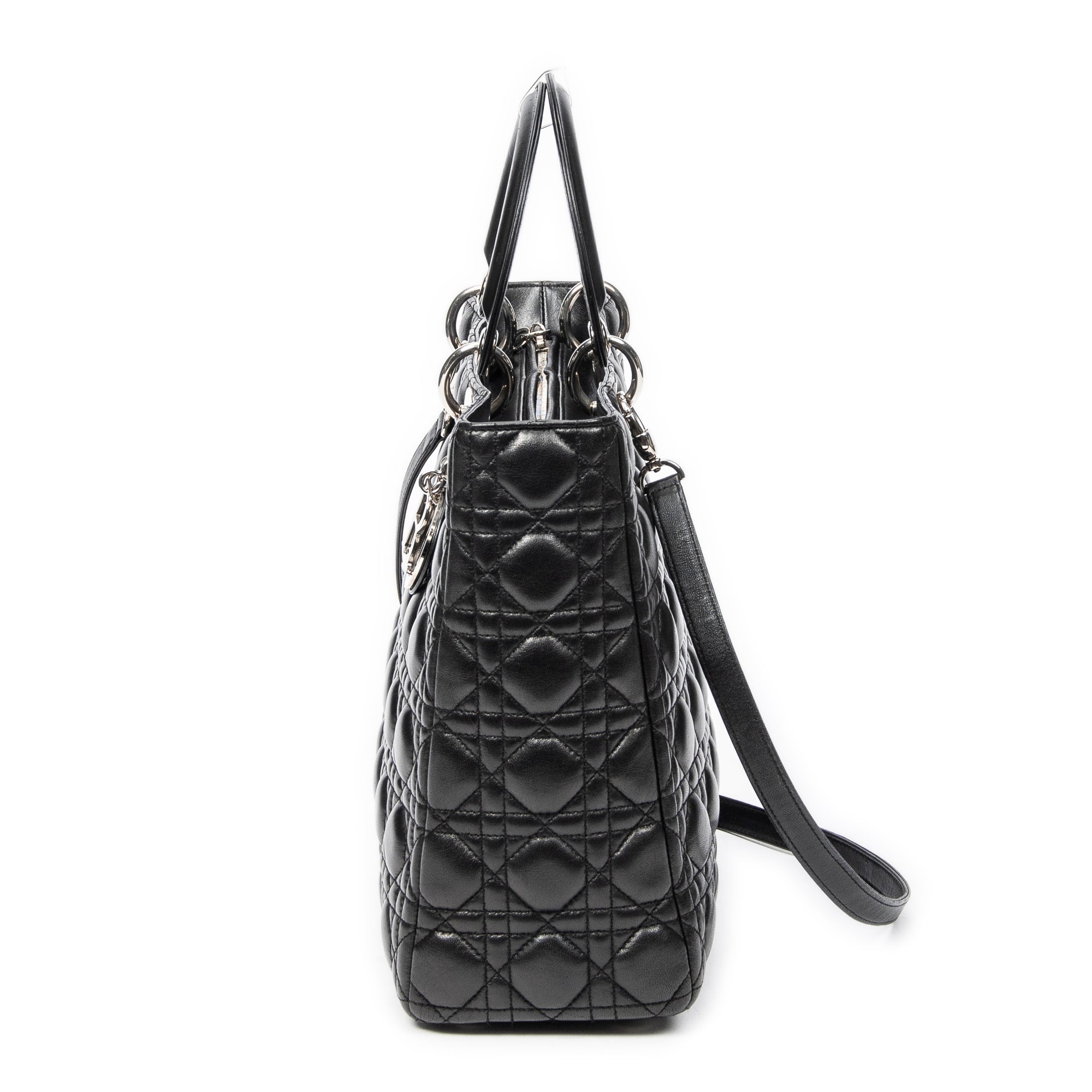 Bolso de Hombro Grande Lady Dior con Cremallera de Piel de Cordero Cannage Negra
