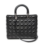 Bolso de Hombro Grande Lady Dior con Cremallera de Piel de Cordero Cannage Negra