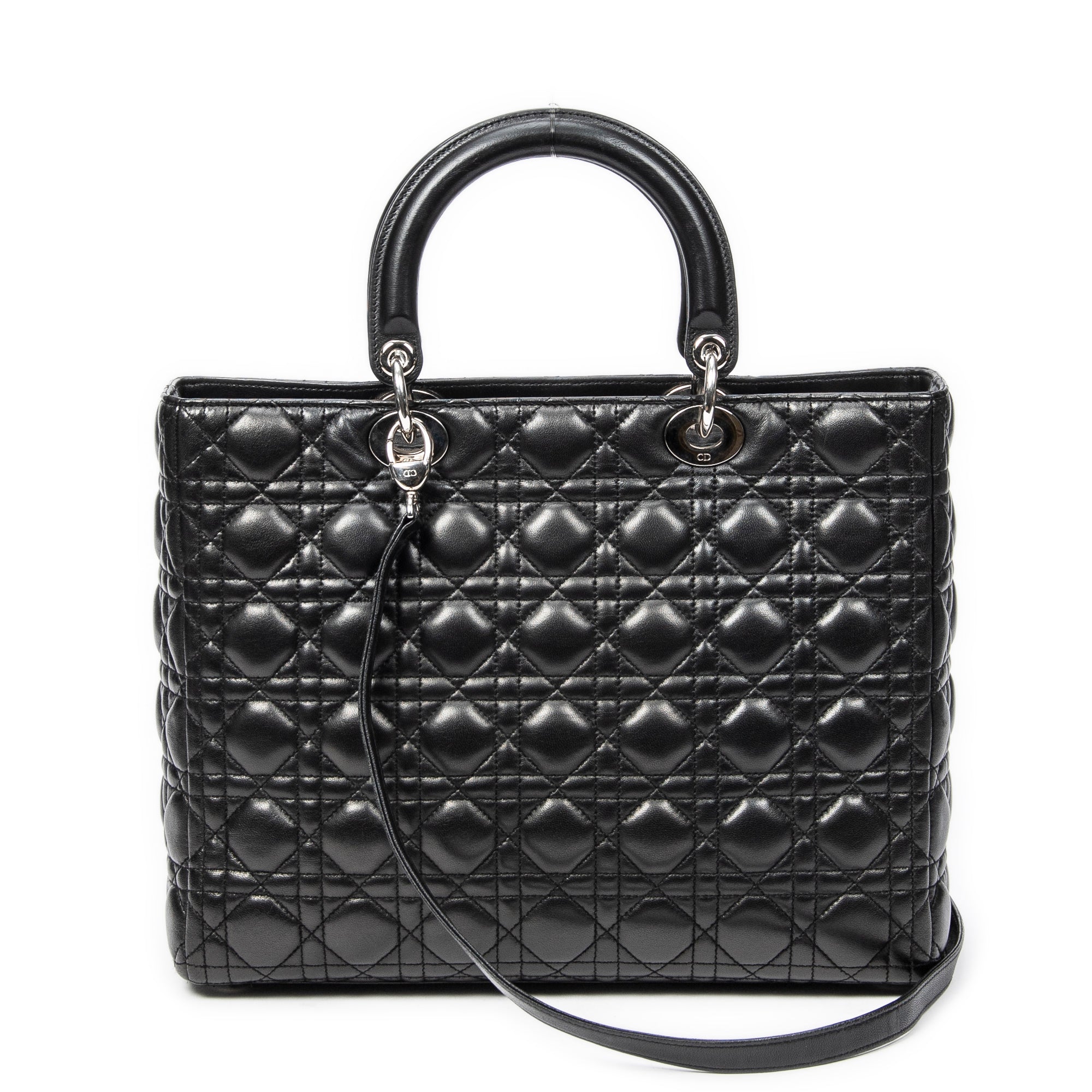 Bolso de Hombro Grande Lady Dior con Cremallera de Piel de Cordero Cannage Negra