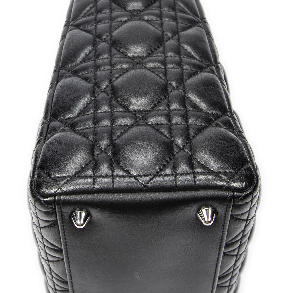 Bolso de Hombro Grande Lady Dior con Cremallera de Piel de Cordero Cannage Negra