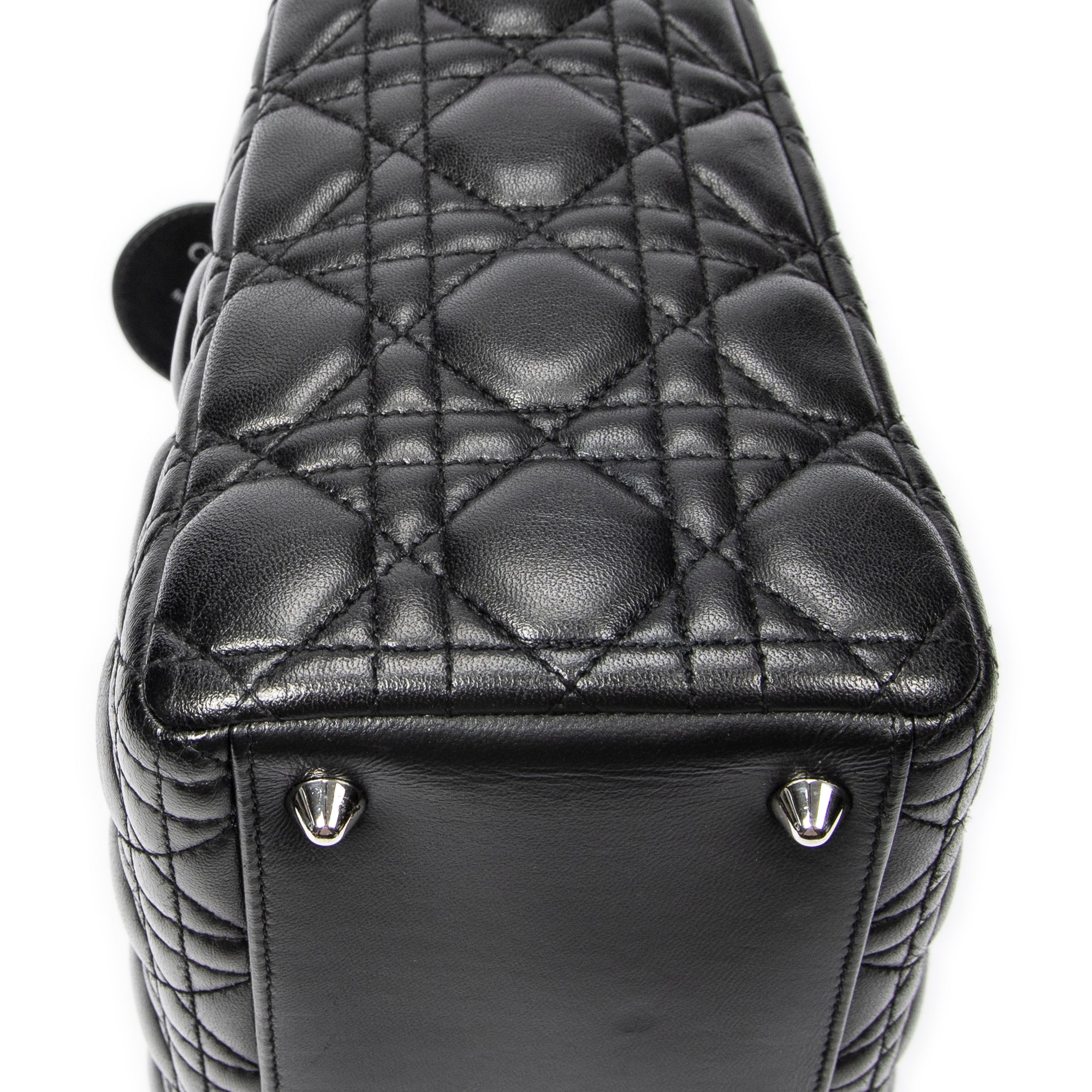 Bolso de Hombro Grande Lady Dior con Cremallera de Piel de Cordero Cannage Negra