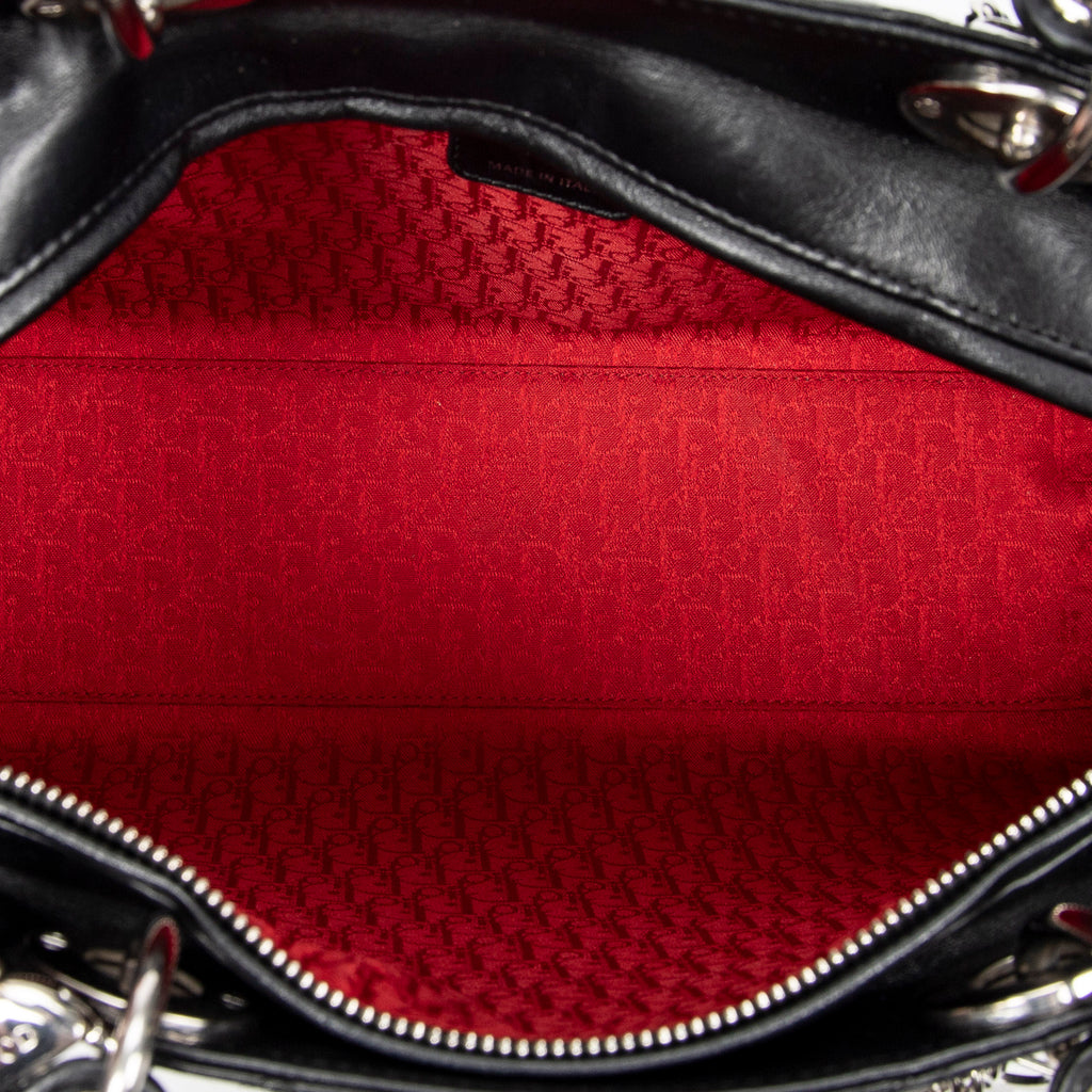 Bolso de Hombro Grande Lady Dior con Cremallera de Piel de Cordero Cannage Negra