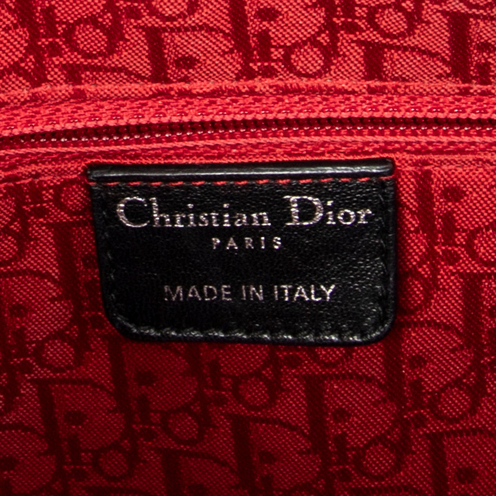 Bolso de Hombro Grande Lady Dior con Cremallera de Piel de Cordero Cannage Negra