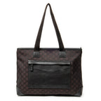 Shoulder Bag Front Pocket Tote Dark Brown Monogrammed Nylon Canvas