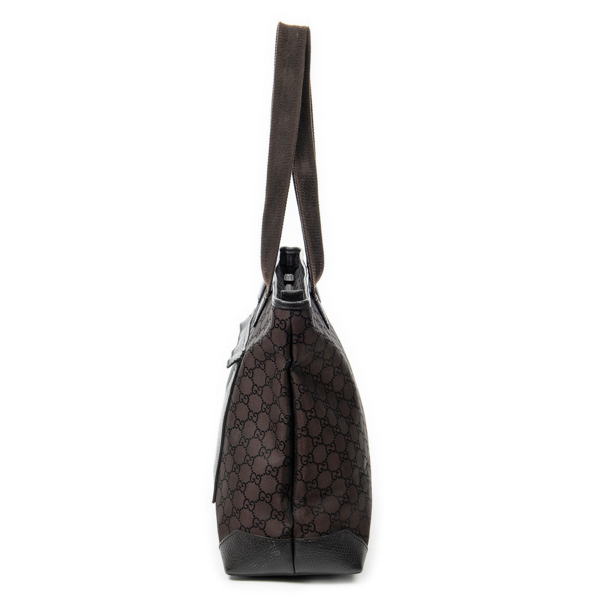 Shoulder Bag Front Pocket Tote Dark Brown Monogrammed Nylon Canvas