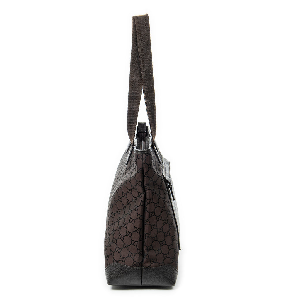 Shoulder Bag Front Pocket Tote Dark Brown Monogrammed Nylon Canvas