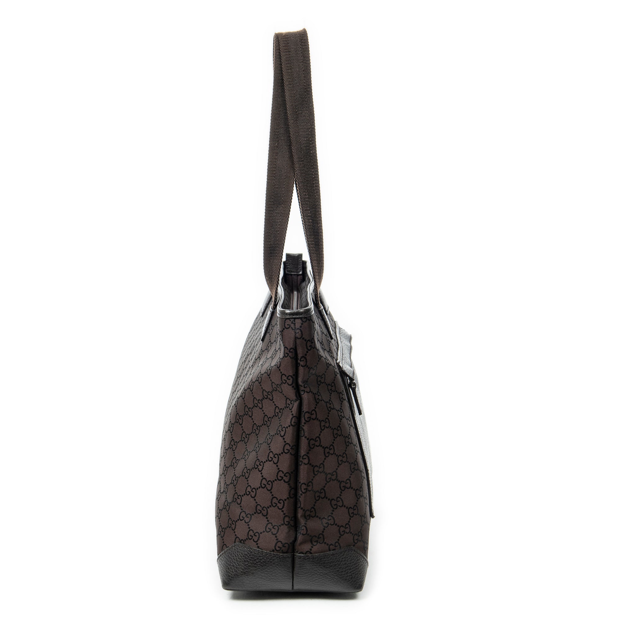 Shoulder Bag Front Pocket Tote Dark Brown Monogrammed Nylon Canvas