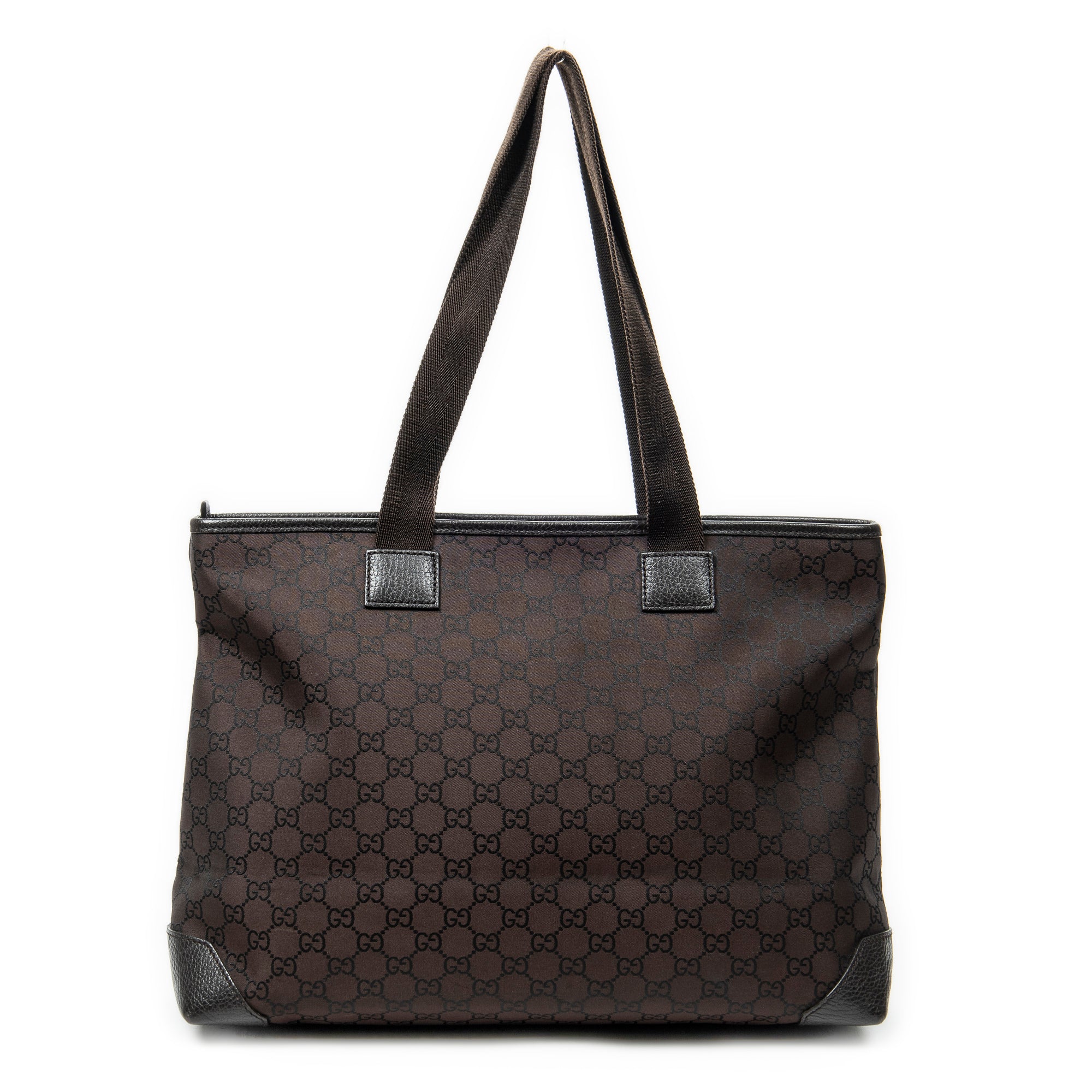 Shoulder Bag Front Pocket Tote Dark Brown Monogrammed Nylon Canvas