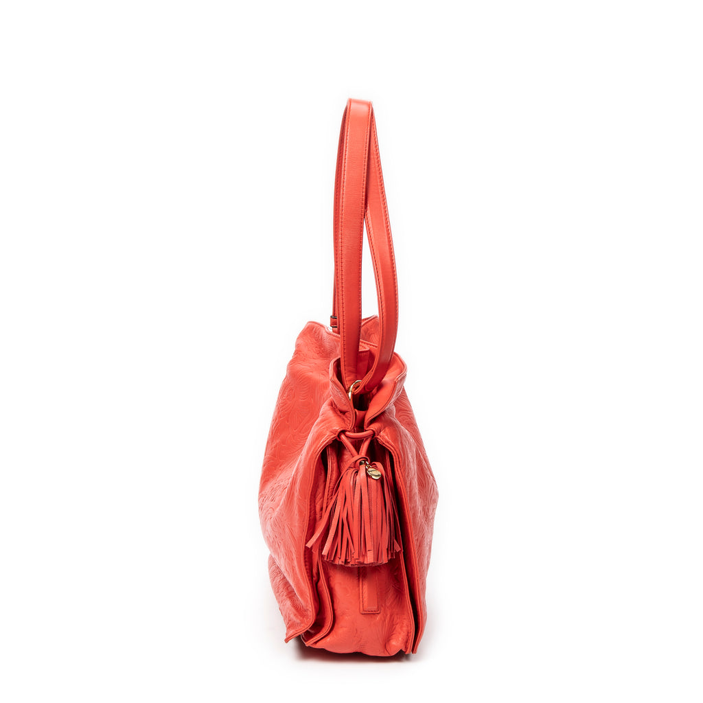 Shoulder Bag Small Tassel Flamenco Orange Embossed Calfskin Leather