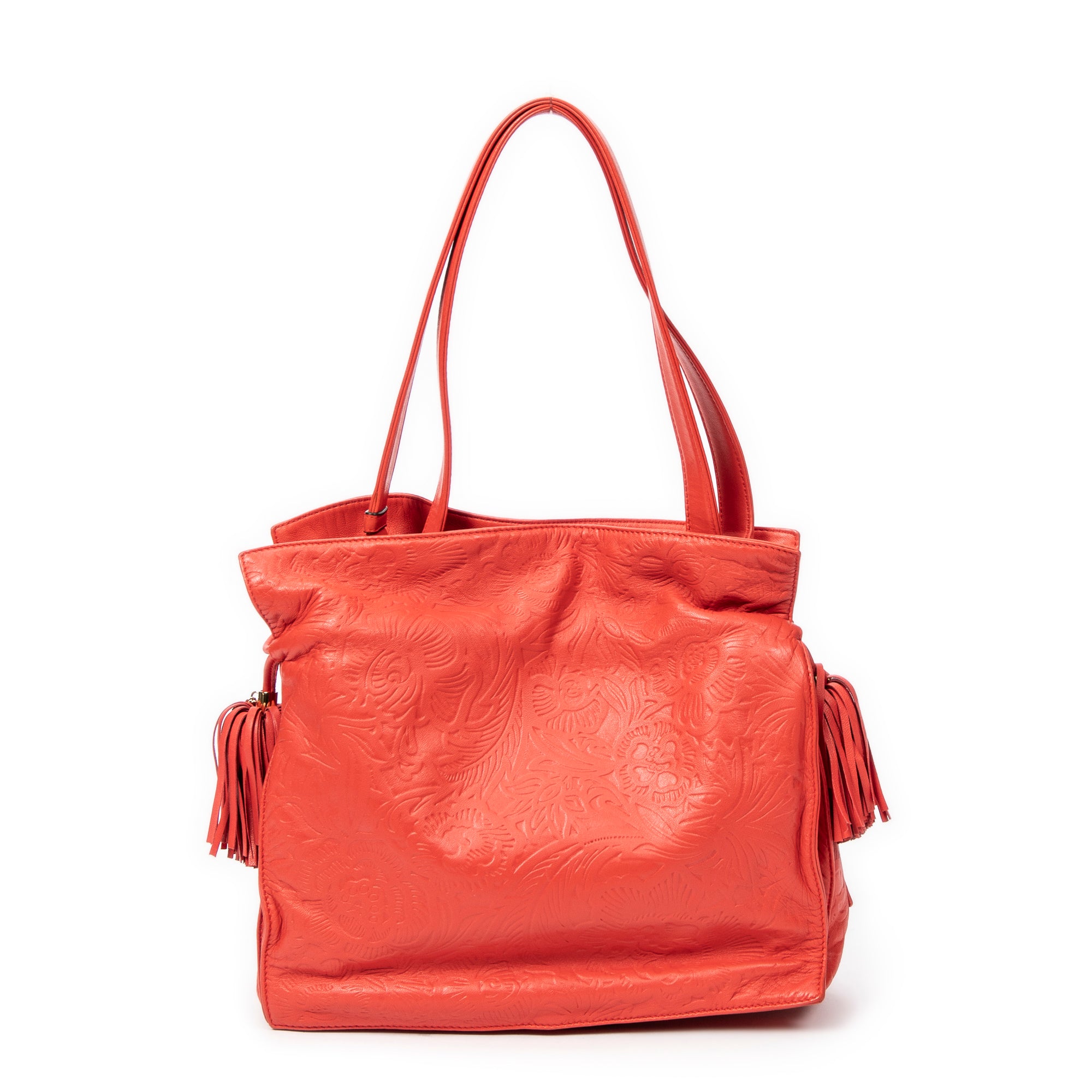 Shoulder Bag Small Tassel Flamenco Orange Embossed Calfskin Leather