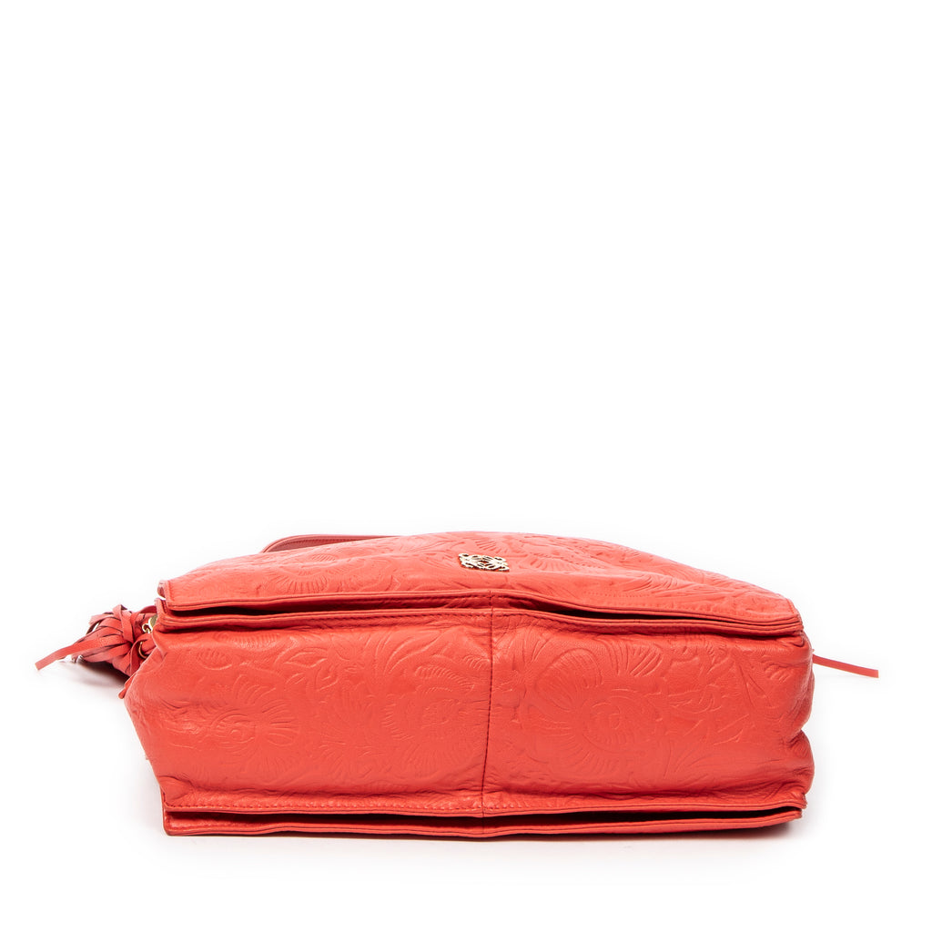 Shoulder Bag Small Tassel Flamenco Orange Embossed Calfskin Leather