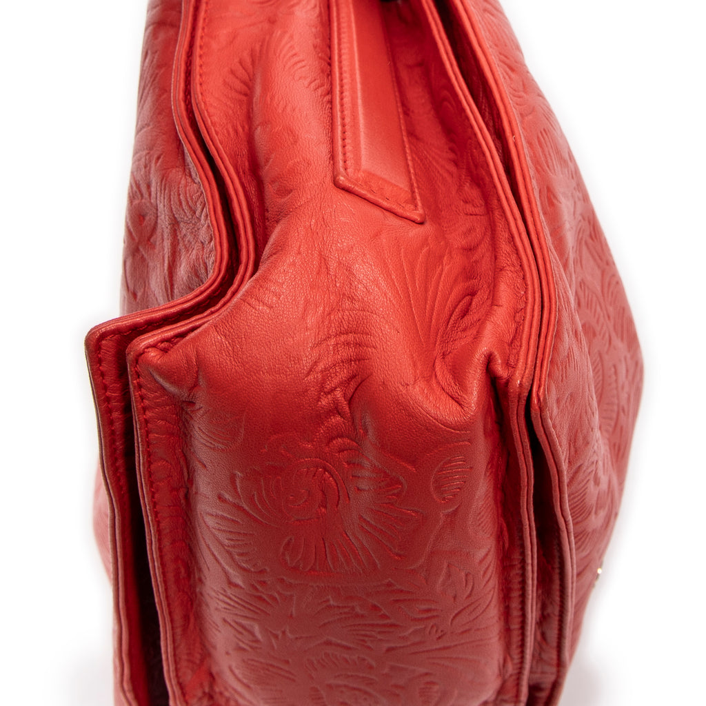 Shoulder Bag Small Tassel Flamenco Orange Embossed Calfskin Leather