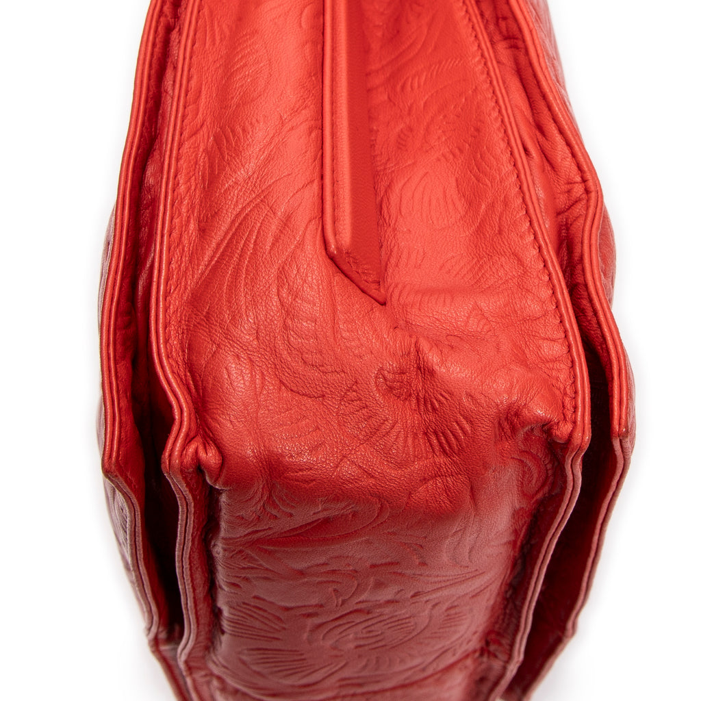 Shoulder Bag Small Tassel Flamenco Orange Embossed Calfskin Leather