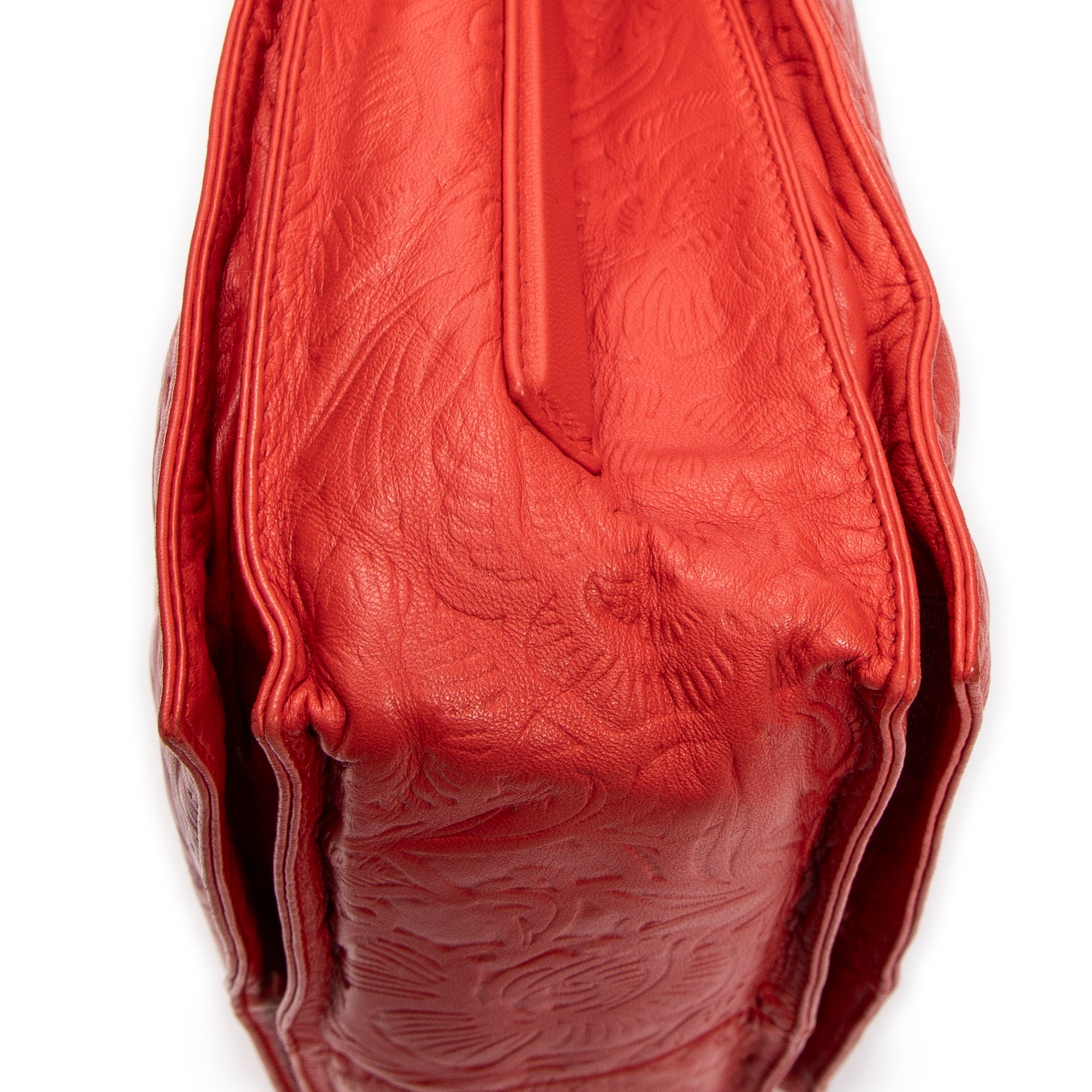 Shoulder Bag Small Tassel Flamenco Orange Embossed Calfskin Leather