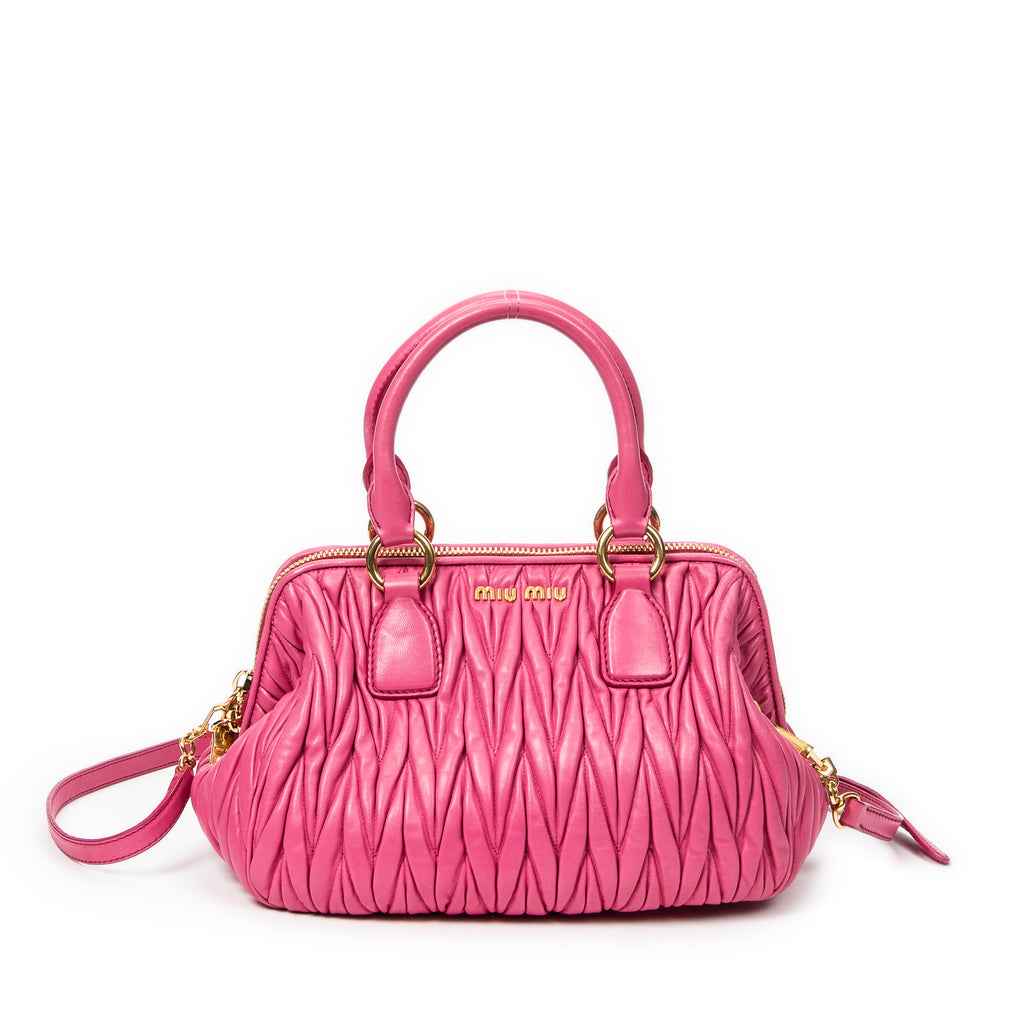 Shoulder Bag Bauletto Top Handle Pink Nappa Matelasse Leather