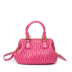 Shoulder Bag Bauletto Top Handle Pink Nappa Matelasse Leather