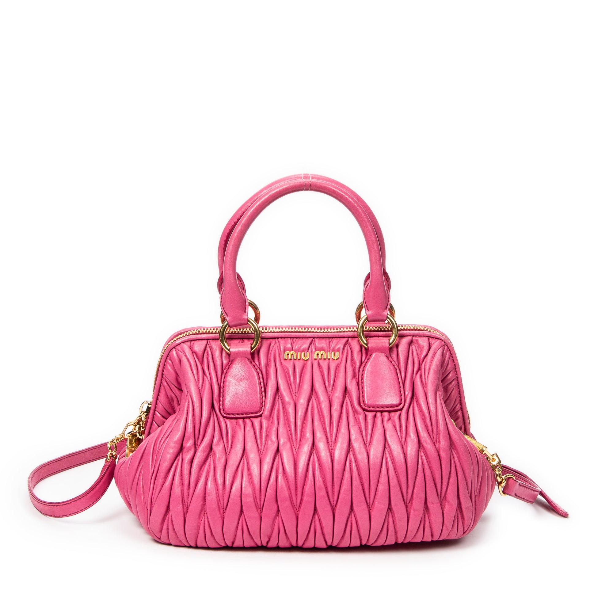 Shoulder Bag Bauletto Top Handle Pink Nappa Matelasse Leather