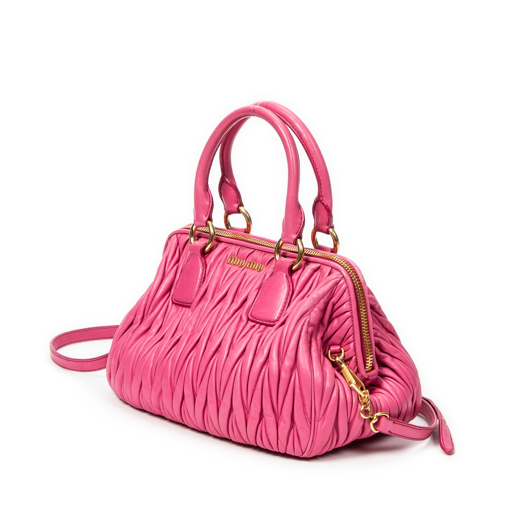 Shoulder Bag Bauletto Top Handle Pink Nappa Matelasse Leather