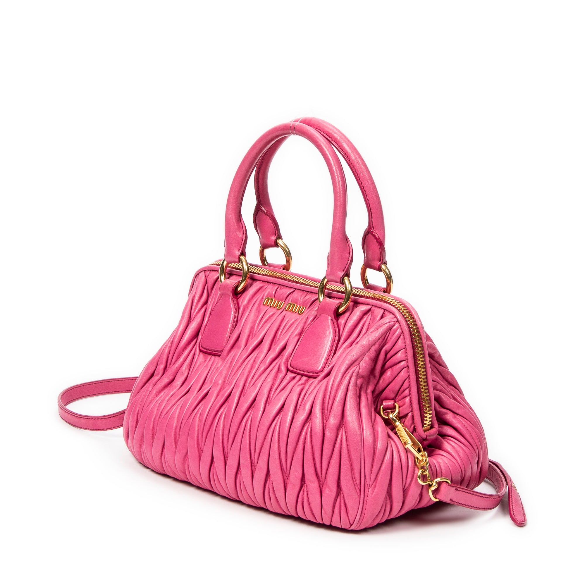 Shoulder Bag Bauletto Top Handle Pink Nappa Matelasse Leather