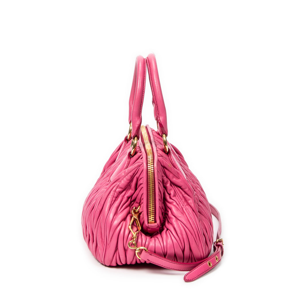 Shoulder Bag Bauletto Top Handle Pink Nappa Matelasse Leather