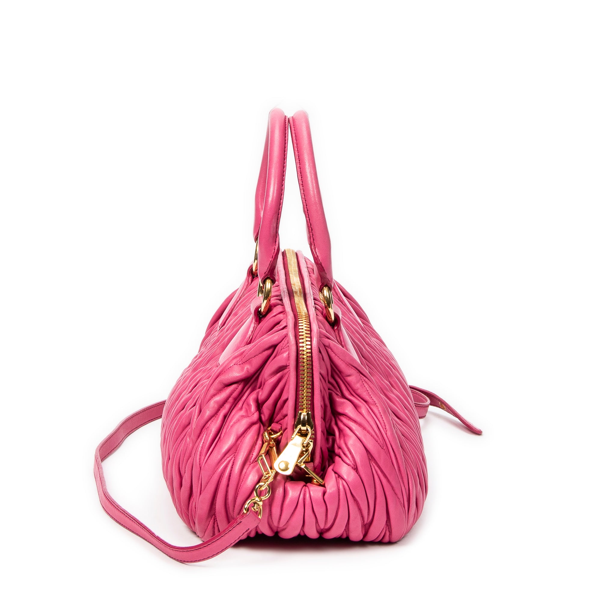 Shoulder Bag Bauletto Top Handle Pink Nappa Matelasse Leather