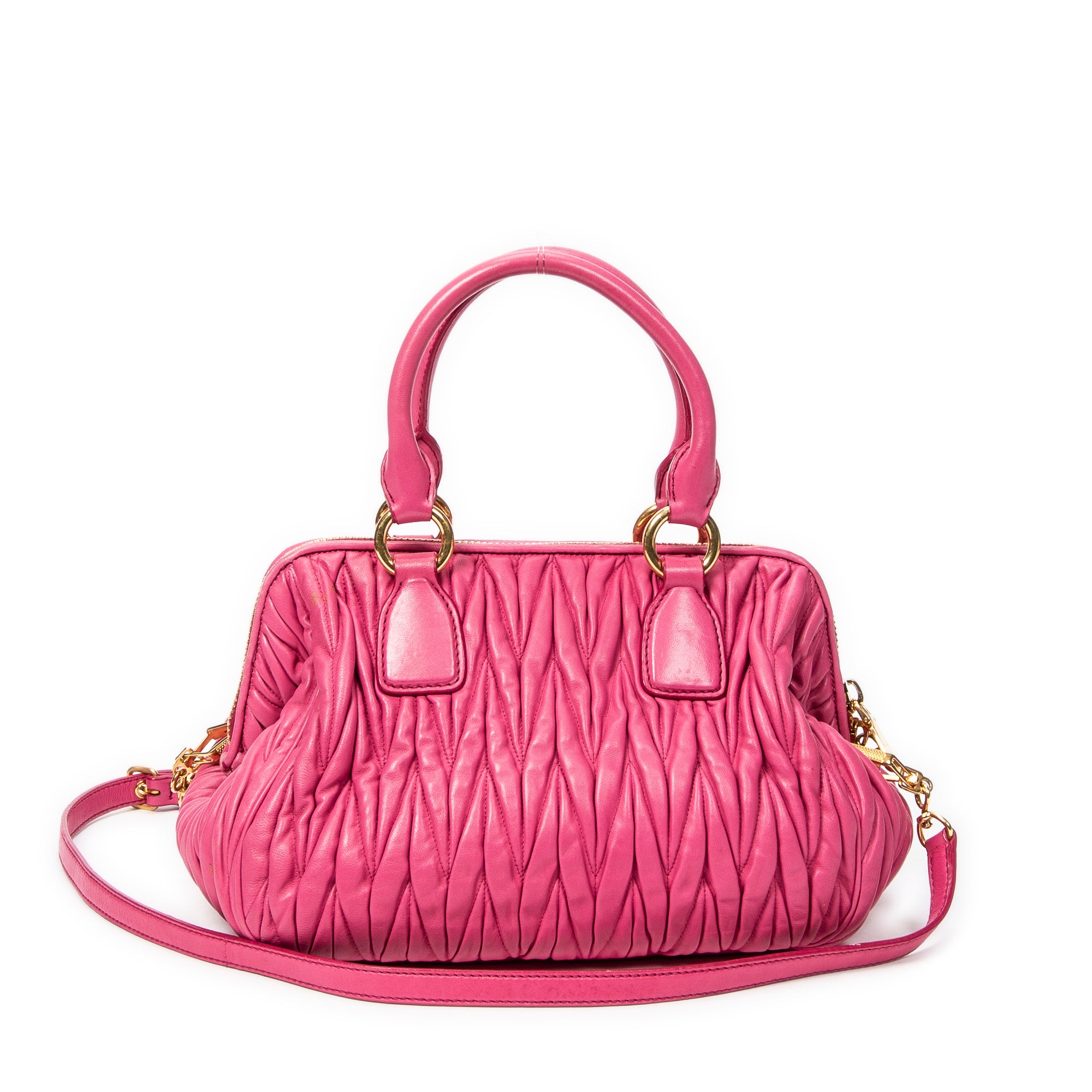 Shoulder Bag Bauletto Top Handle Pink Nappa Matelasse Leather