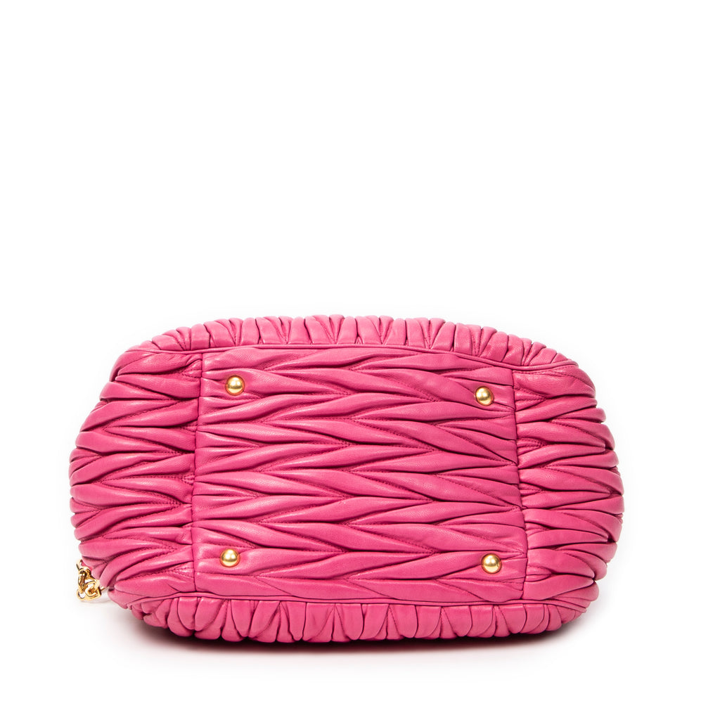 Shoulder Bag Bauletto Top Handle Pink Nappa Matelasse Leather