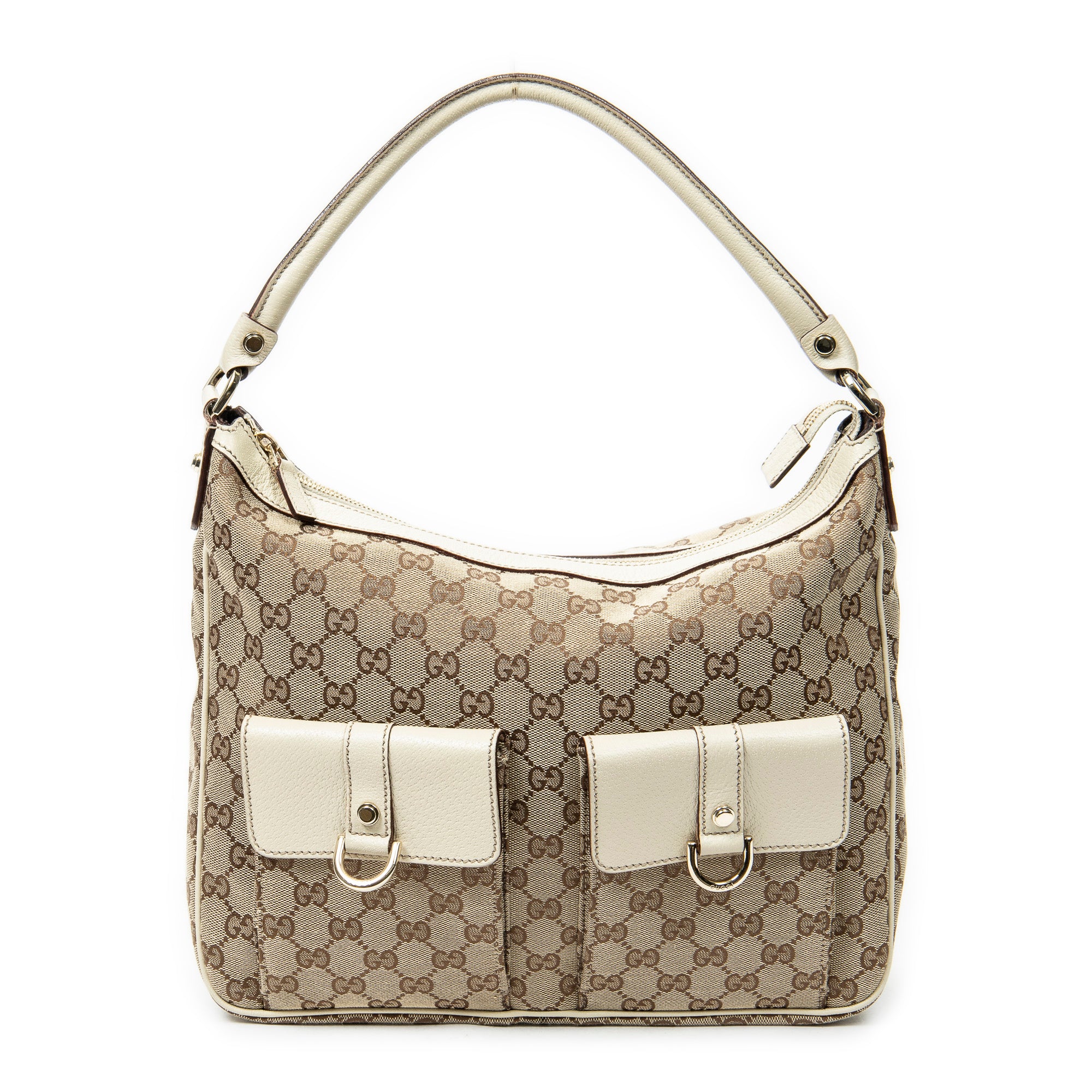 Shoulder Bag Medium Abbey Pocket Hobo Beige Monogrammed Canvas