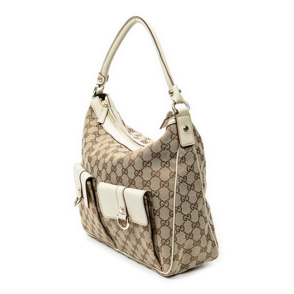 Shoulder Bag Medium Abbey Pocket Hobo Beige Monogrammed Canvas