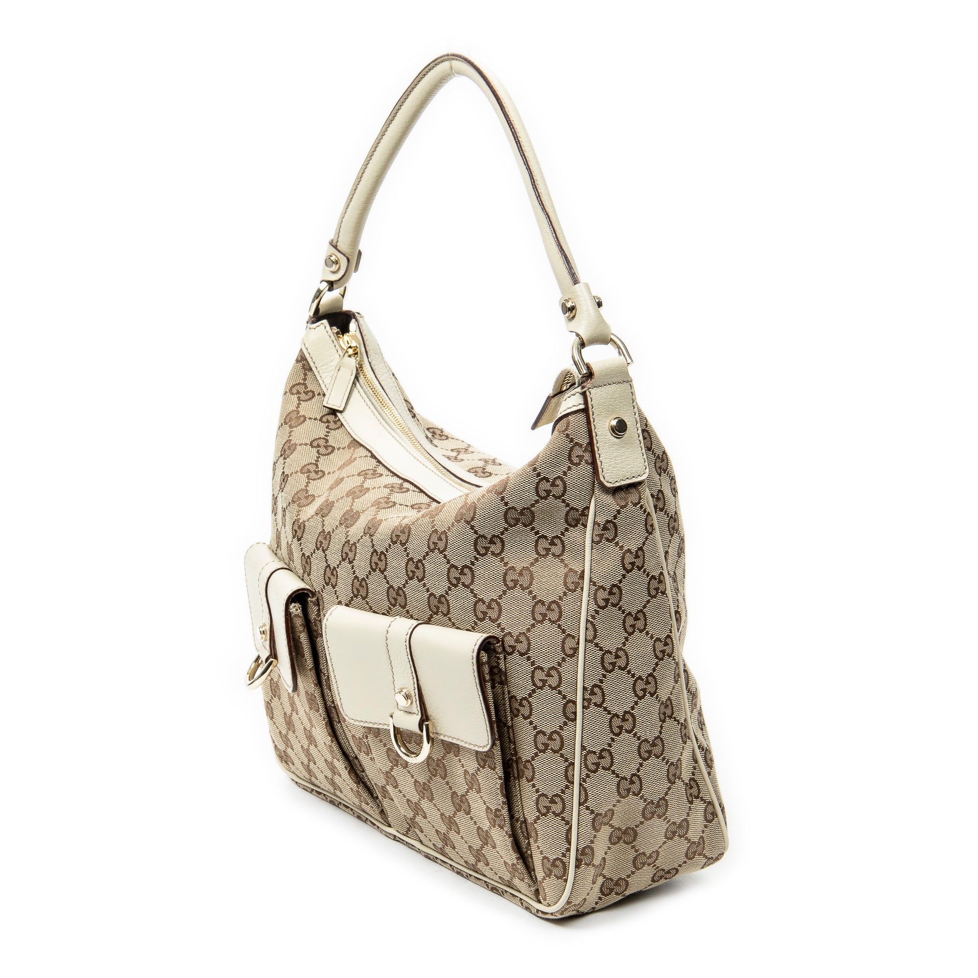 Shoulder Bag Medium Abbey Pocket Hobo Beige Monogrammed Canvas