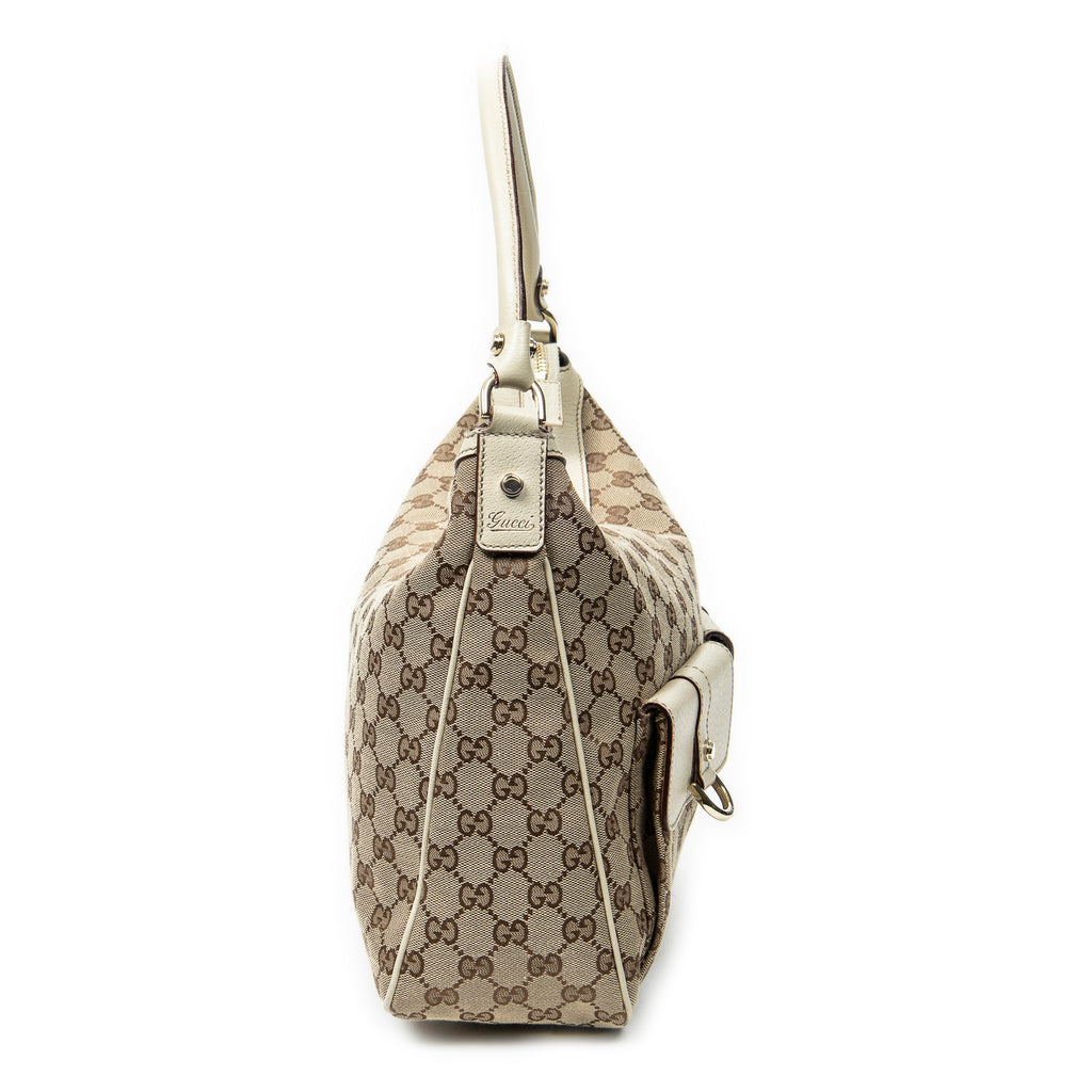 Shoulder Bag Medium Abbey Pocket Hobo Beige Monogrammed Canvas
