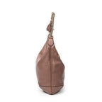 Bolso de hombro Soho con cadena, borla y piel de becerro granulada beige