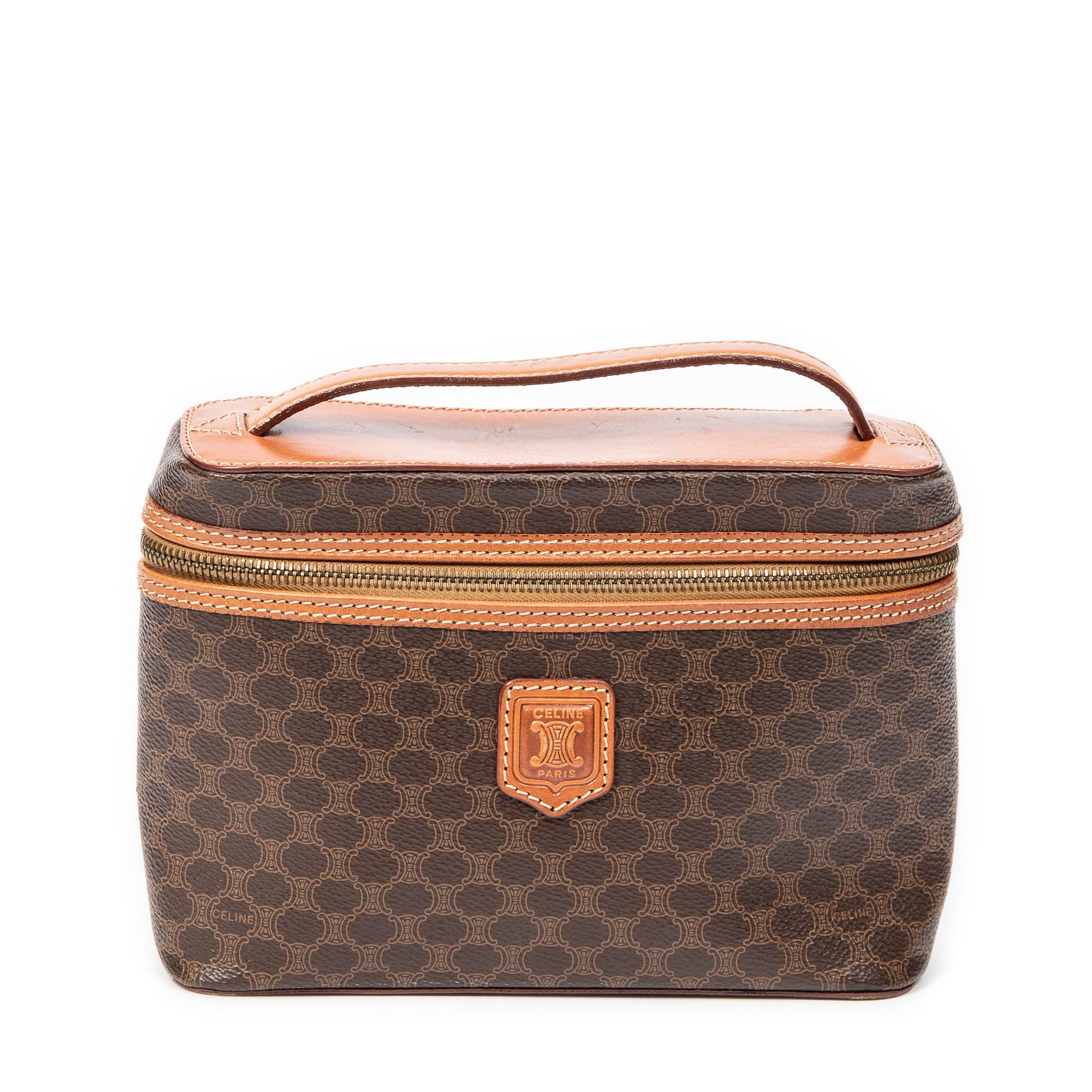Pouch Top Handle Toiletry Pouch Brown Macadam Coated Canvas