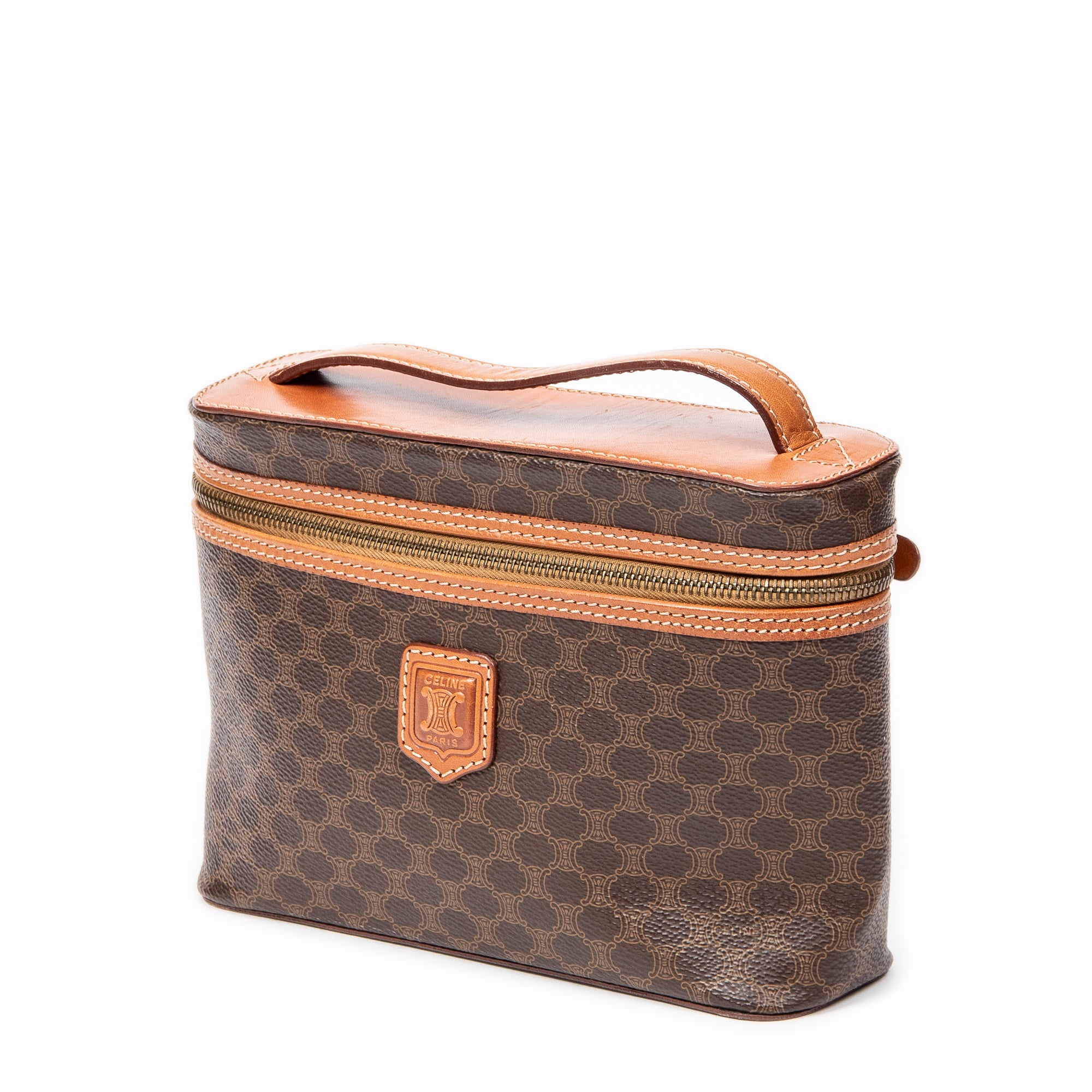 Pouch Top Handle Toiletry Pouch Brown Macadam Coated Canvas